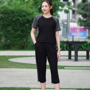 Bộ thể thao cotton cardina lửng phối tay 2cf01