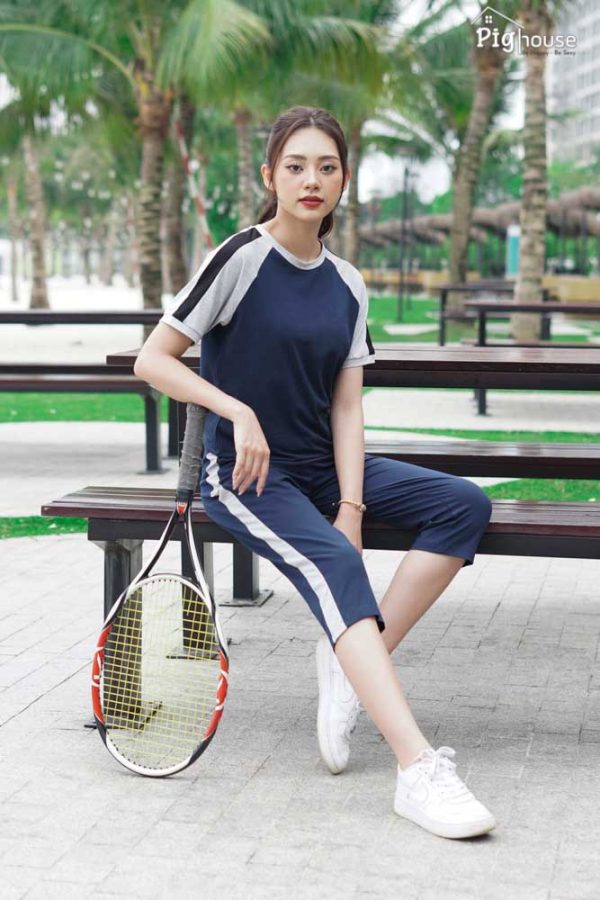 Bộ thể thao cotton cardina lửng phối tay 2cf01