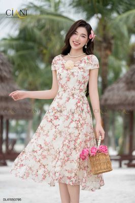 Đầm xòe sắc hoa Ciani DL4155