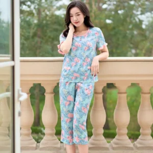 Bộ Lanh Lửng Tay Cộc Phối Bèo Họa Tiết