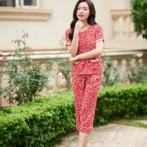 Bộ Lanh Lửng Tay Cộc Phối Bèo Họa Tiết