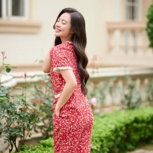 Bộ Lanh Lửng Tay Cộc Phối Bèo Họa Tiết