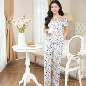 Bộ Lanh Quần Dài Phối Ngực Cardina Thoáng Mát