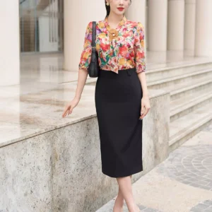 Chân váy bút chì dài lưng cao thanh lịch