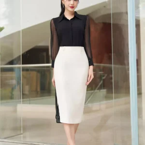 Chân váy bút chì dài lưng cao thanh lịch