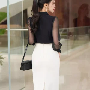 Chân váy bút chì dài lưng cao thanh lịch