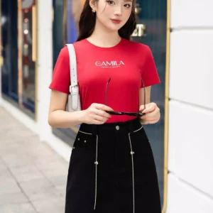 Chân váy jeans lưng cao tôn dáng