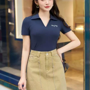 Chân váy jeans lưng cao tôn dáng