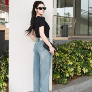 Quần Jeans Nữ Ống Suông Denim Cao Cấp