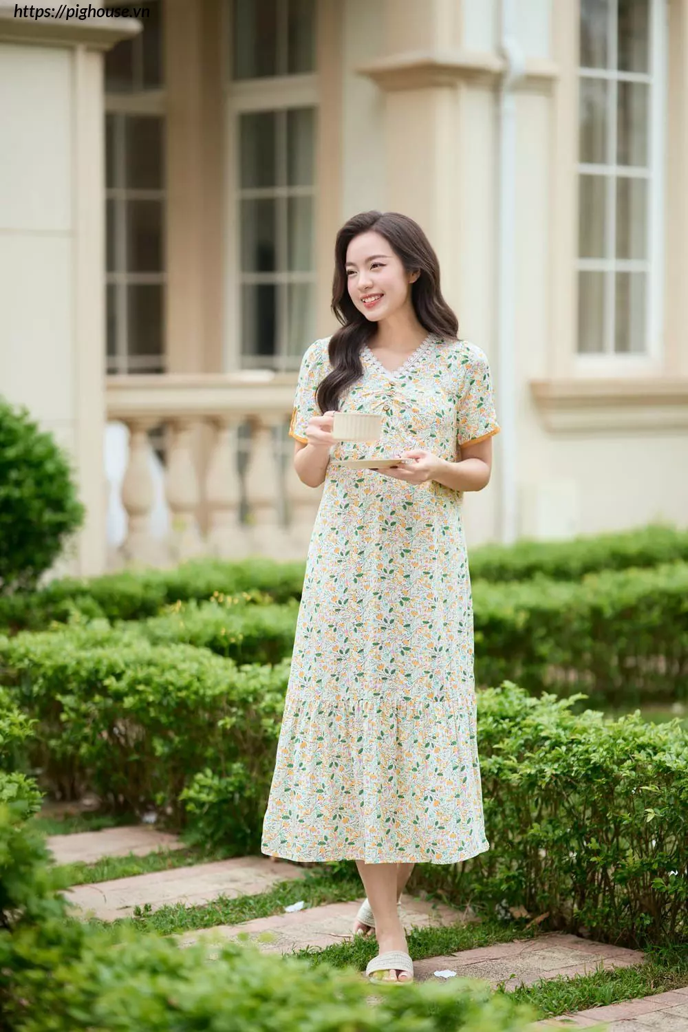 Đầm lanh hoa nhí dáng A đuôi cá Cardina