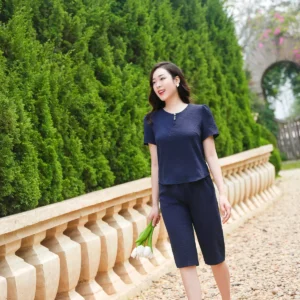 Bộ đồ mặc nhà đũi vân mây thoáng mát