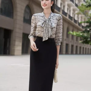 Áo sơ mi cổ nơ dáng suông thanh lịch