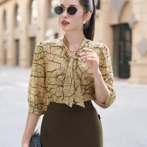 Áo sơ mi cổ nơ dáng suông thanh lịch